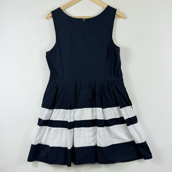 eShakti Women's XL 16 Blue White Stripe Sleeveless Nautical Fit Flare Dress - Picture 4 of 7